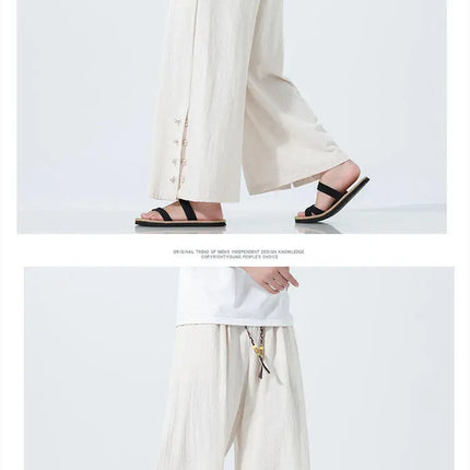 Pantaloni di lino in cotone Pantaloni da uomo comodi e traspiranti tinta unita casual Pantaloni larghi a gamba dritta in vita elastica Oversize M-5XL