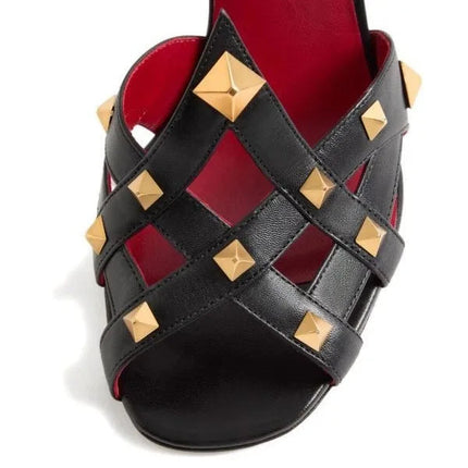 Sandali da donna con tacco alto e punta tonda, con rivetti e design a bocca di pesce, estivi 2026, alla moda, per feste, taglie forti platinumshop