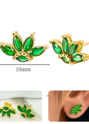 925 Sterling Silver Needle Green Zircon Gold Earrings Heart Hoop Earrings for Women Delicate Stud Earrings Luxury Jewelry Gifts PlatiNum
