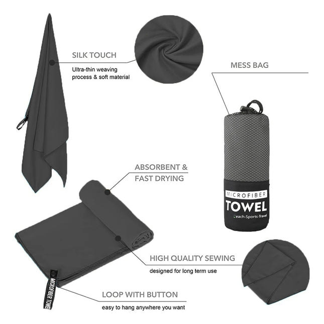 1 Piece Microfiber Polyester Sports Towel Quick Dry and Sweat Absorbent Portable for Beach Yoga Swimming and Hiking