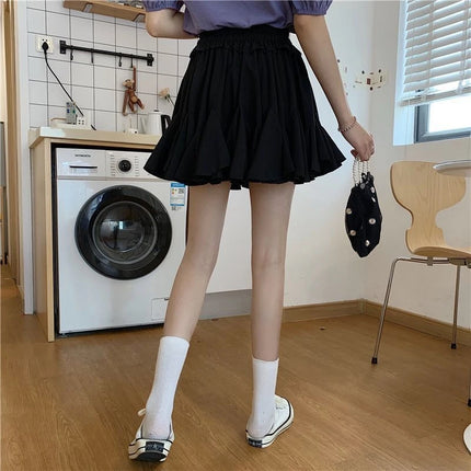 Abito da ballo estivo Minigonne bianche Donna 2024 Casual Vita alta Ruffles Faldas Fiocco coreano Harajuku Y2k Micro Gonna da tennis Nero