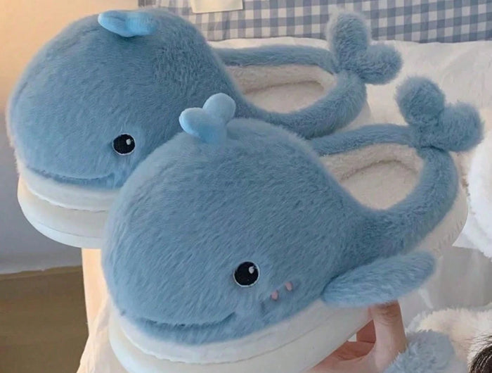 Simpatiche balene inverno nuove donne pantofola tacco morbido piattaforma pelliccia calda coperta comoda casa soffici pantofole da casa