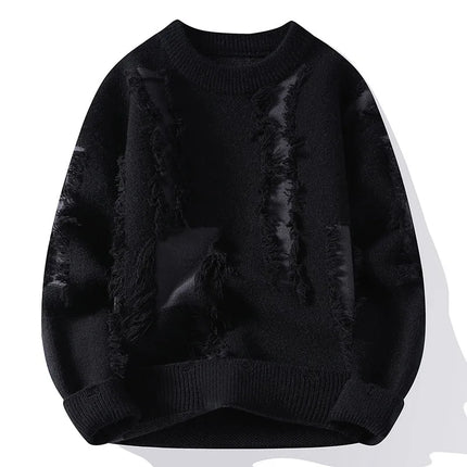 Ripped Sweater Men's Loose Crew Neck Knit Bottom Shirt Handsome Autumn Clothes on The Fashion  Sweater Pullover Sweater