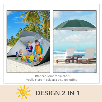 Outsunny Beach Umbrella Ø2.1x2.2 m with Side Flap, Carry Bag and Stakes, Garden Umbrella with 8 Ribs and 2-Section Metal and Polyester Design, UV50+, Blue