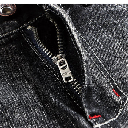 Italian Style Fashion Men Jeans Retro Gray Elastic Slim Fit Ripped Jeans Men Trousers Vintage Designer Casual Denim Pants Hombre PlatiNum