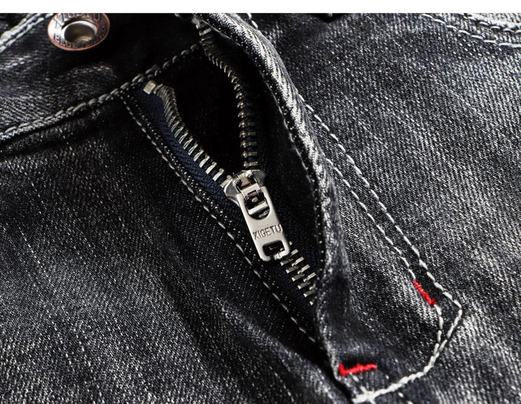 Italian Style Fashion Men Jeans Retro Gray Elastic Slim Fit Ripped Jeans Men Trousers Vintage Designer Casual Denim Pants Hombre PlatiNum