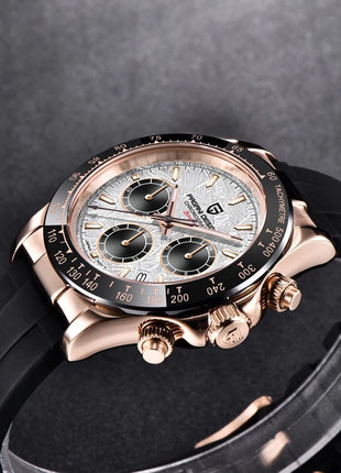Nuovo Orologio da Uomo PAGANI DESIGN Cronografo di Lusso in Oro Rosa, Quadrante Blu Ghiaccio 40mm, Vetro Zaffiro, Impermeabile 100M, Cinturino in Gomma, Orologio Sportivo Maschile + CONFEZIONE REGALO
