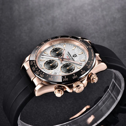 Nuovo Orologio da Uomo PAGANI DESIGN Cronografo di Lusso in Oro Rosa, Quadrante Blu Ghiaccio 40mm, Vetro Zaffiro, Impermeabile 100M, Cinturino in Gomma, Orologio Sportivo Maschile + CONFEZIONE REGALO