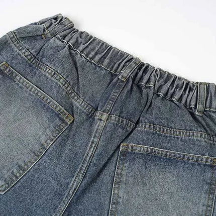 Spider web denim shorts coppia American high street dritto gamba larga hip-hop bello retrò allentato casual nuovi pantaloni a cinque quarti
