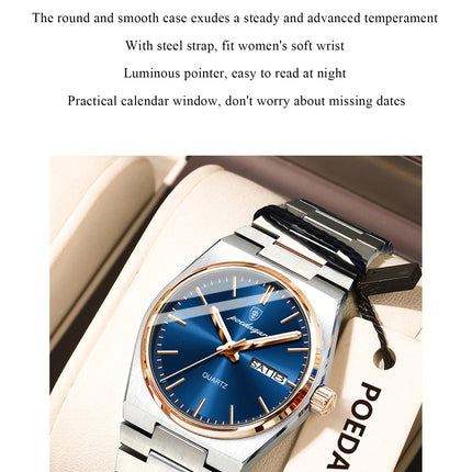 POEDAGAR Orologio da donna alla moda Orologio da polso da donna di lusso luminoso impermeabile in acciaio inossidabile Data settimana Orologi al quarzo da donna Reloj platinumshop