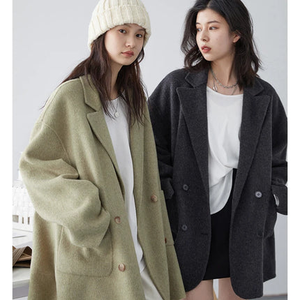 CHIC VEN Women's Woolen Coats Loose Casual Double Breasted Retro Double-sided Jacket Office Lady Outerwear Autumn Winter 2026