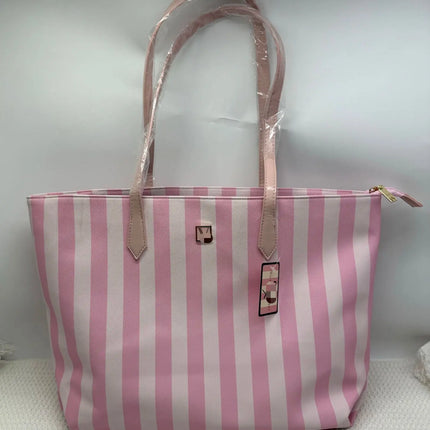 New Lightweight Striped Shoulder Bag, Women's Outdoor Bucket Bag, Oxford Fabric, Large Size with Zipper Closure