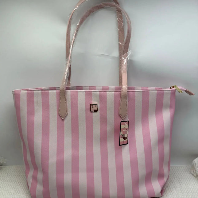 New Lightweight Striped Shoulder Bag, Women's Outdoor Bucket Bag, Oxford Fabric, Large Size with Zipper Closure