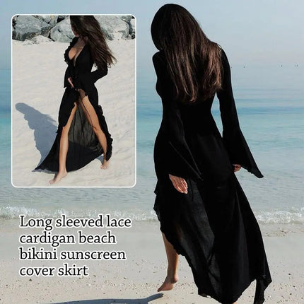 Moda scollo a V Summer Beach Cover Up Abito da spiaggia a maniche lunghe con volant Costume da bagno Vacanza Bikini Grembiule per protezione solare per le donne platinumshop