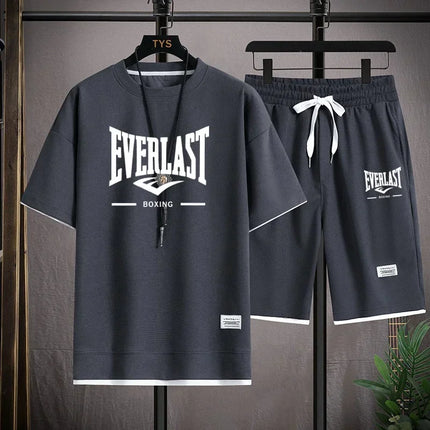 Men's Summer Outfit High Quality Round Neck Men's T-shirt 2-Piece Shorts Set Quick Dry Running Leisure.