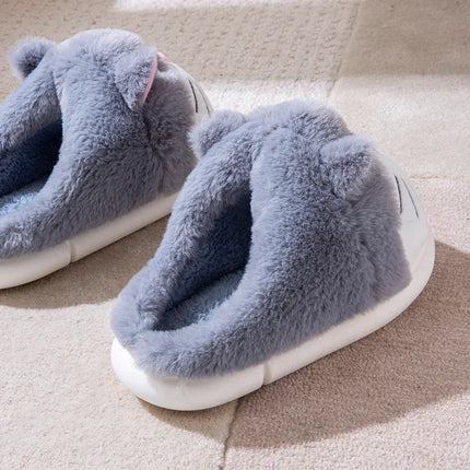 Women Fluffy Slippers Cute Cartoon Winter Plush Home Shoes Girls Casual Large Size Flats