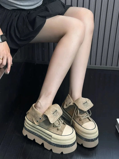 Autumn Winter High Heels Shoes Female Hip Hop Platform Chunky Sneakers Thick Bottom Shoes Short Ankle Boots Casual Fashion Shoe