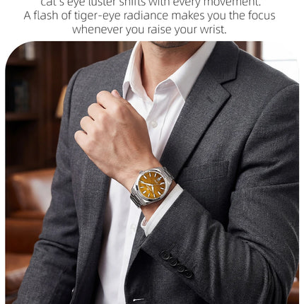 AddiesKin K010 Automatic Watch for Men Natural Tiger Eye Dial Miyota 9015 Movement Sapphire Crystal 200 Waterproof Luminous Gift
