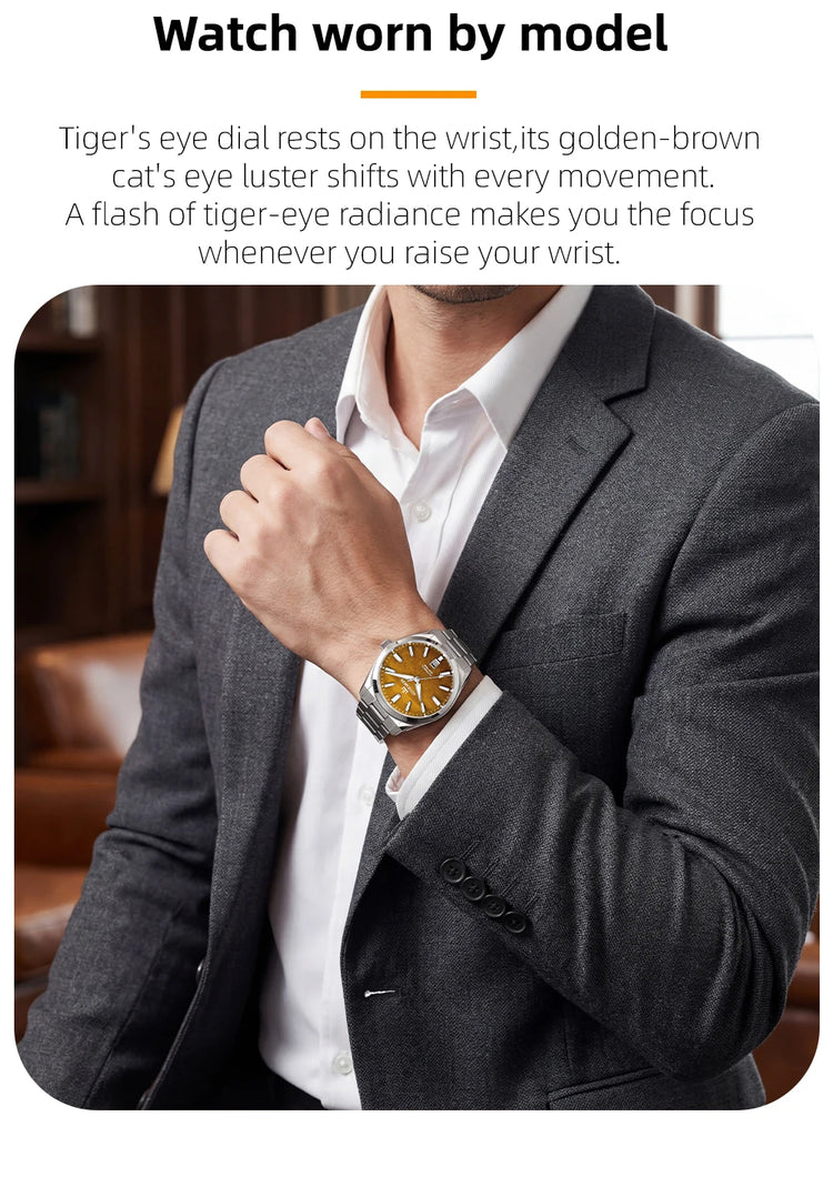 AddiesKin K010 Automatic Watch for Men Natural Tiger Eye Dial Miyota 9015 Movement Sapphire Crystal 200 Waterproof Luminous Gift