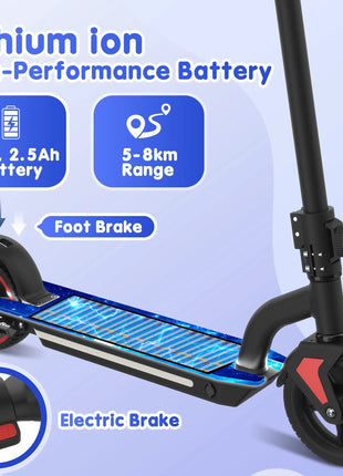 Monopattino Elettrico per Bambini 150W, 15km/h e Autonomia 10-15km, 3 Modalità di Velocità, Pneumatici da 6.5'', Doppio Freno, Design Pieghevole per Bambini 6-12 Anni
