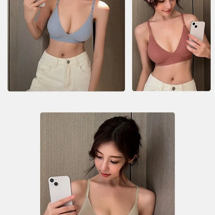 Women Sexy Seamless Bras Deep V Neck Bralette Lingerie Letter Strap Tops Push Up Underwear Wireless Brassiere For Female Bra