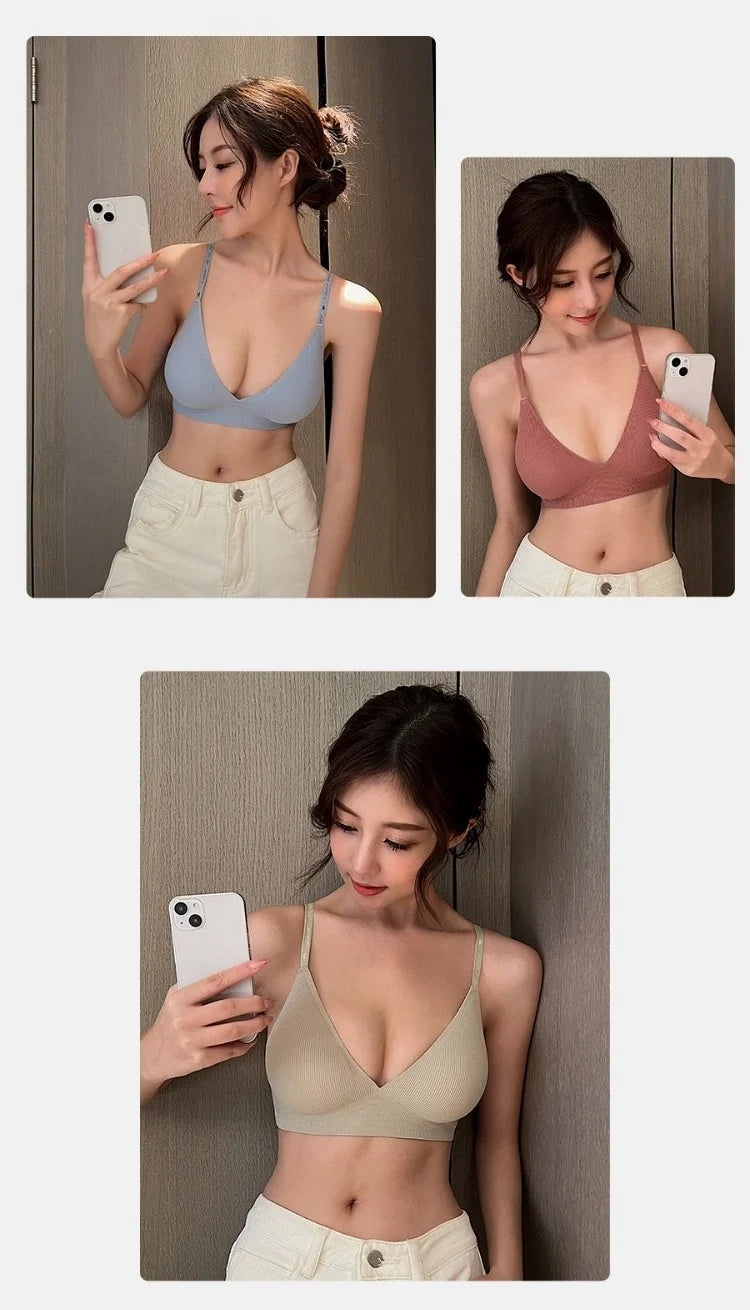 Women Sexy Seamless Bras Deep V Neck Bralette Lingerie Letter Strap Tops Push Up Underwear Wireless Brassiere For Female Bra