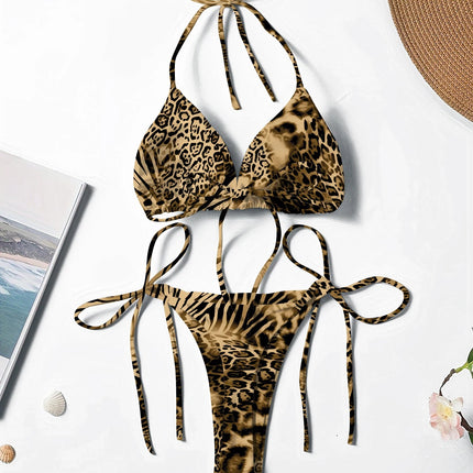 Nuovo Bikini Due Pezzi da Donna Stampato, Sexy e alla Moda, con Laccetti e Collo all'Americana platinumshop