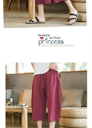 Pantaloni di lino da uomo in stile cinese Pantaloni a gamba larga da uomo con cavallo basso Pantaloni da uomo HipHop Pantaloni al polpaccio Pantaloni da pista Streetwear