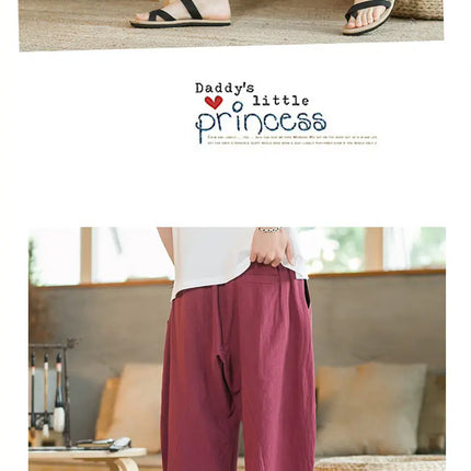 Pantaloni di lino da uomo in stile cinese Pantaloni a gamba larga da uomo con cavallo basso Pantaloni da uomo HipHop Pantaloni al polpaccio Pantaloni da pista Streetwear
