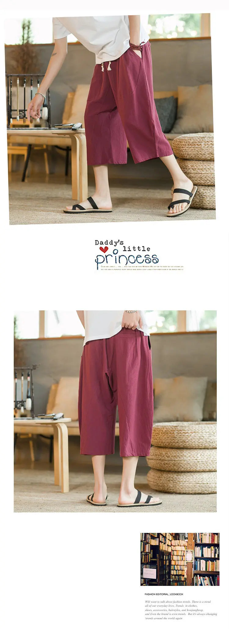 Pantaloni di lino da uomo in stile cinese Pantaloni a gamba larga da uomo con cavallo basso Pantaloni da uomo HipHop Pantaloni al polpaccio Pantaloni da pista Streetwear