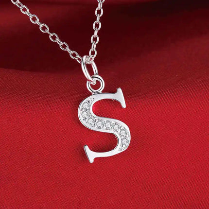 26 Letters 925 Sterling Silver Necklace Pendant Zircon For Women Exquisite Student Girlfriend Jewelry Accessories Wedding Gift PlatiNum