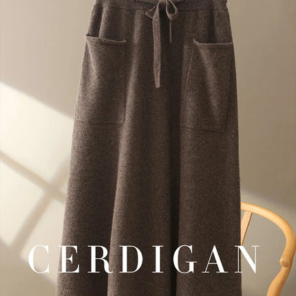 Autumn And Winter100% Pure Wool Skirt Women's Long Pocket Small A Skirt High Waist Slim Cashmere Knit A-Line Skirt PlatiNum