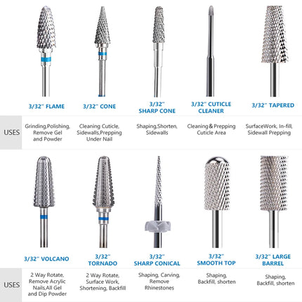 1pc Nail Drill Bit Rotate Burr Milling Nail Cutter Bits Electric Drill Machine For Manicure Pedicure Tools