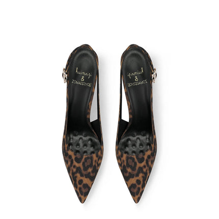2025 Spring New Leopard Pattern Pointed French Luxury Small Comfortable Thin Heel Versatile High Heel Sandals for Women PlatiNum