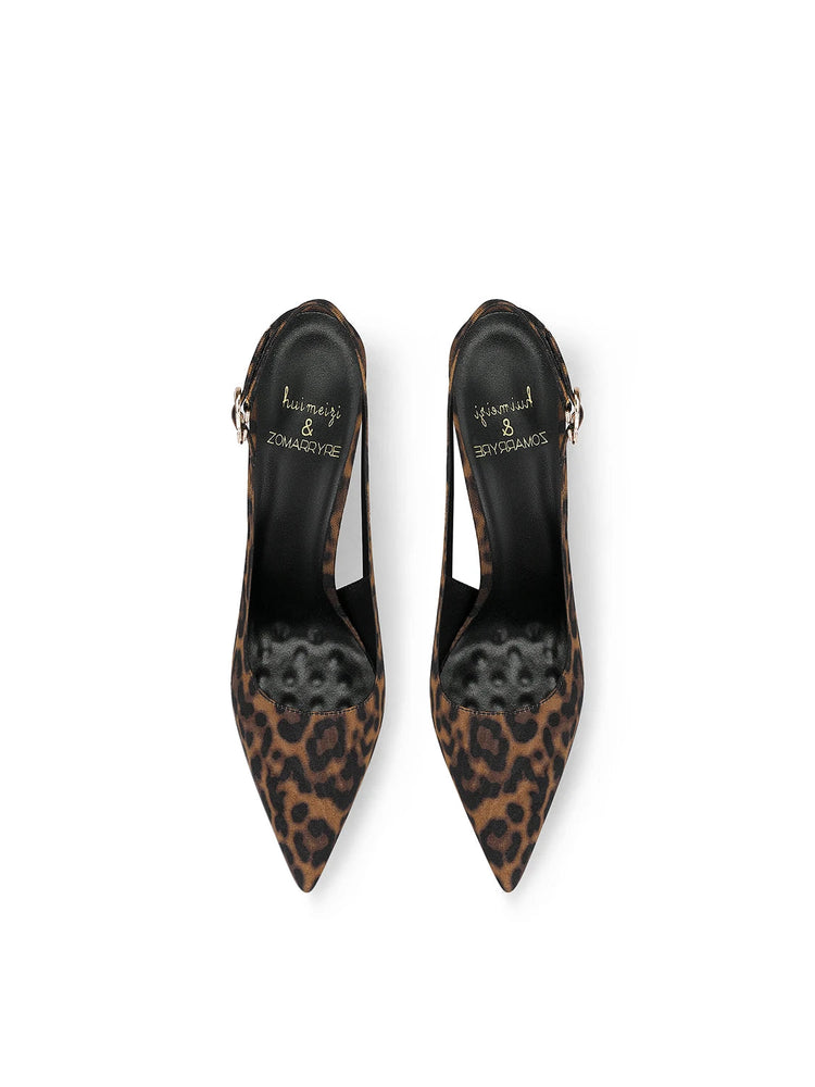 2025 Spring New Leopard Pattern Pointed French Luxury Small Comfortable Thin Heel Versatile High Heel Sandals for Women PlatiNum