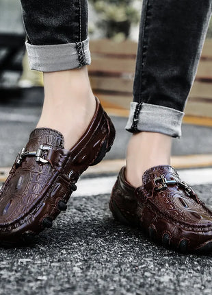 Scarpe Casual da uomo in vera pelle stile coccodrillo mocassini per scarpe comodi da uomo scarpe da uomo Casual Slip on semplici scarpe da guida