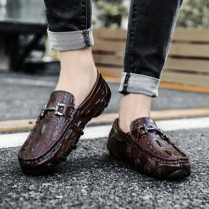 Scarpe Casual da uomo in vera pelle stile coccodrillo mocassini per scarpe comodi da uomo scarpe da uomo Casual Slip on semplici scarpe da guida