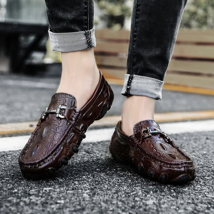 Scarpe Casual da uomo in vera pelle stile coccodrillo mocassini per scarpe comodi da uomo scarpe da uomo Casual Slip on semplici scarpe da guida