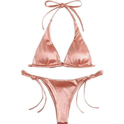 Sexy 13 colori Halter Satin Bikini brasiliano Donna Costumi da bagno Costume da bagno femminile Bikini a due pezzi Bagnante Costume da bagno Swim V4966 platinumshop