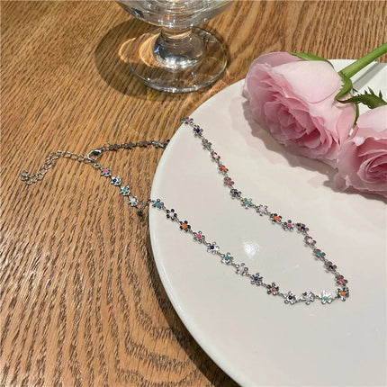 Fashion Enamel Colorful Little flower Choker Necklace For Women Girls Vacation With Jewelry Accessories PlatiNum