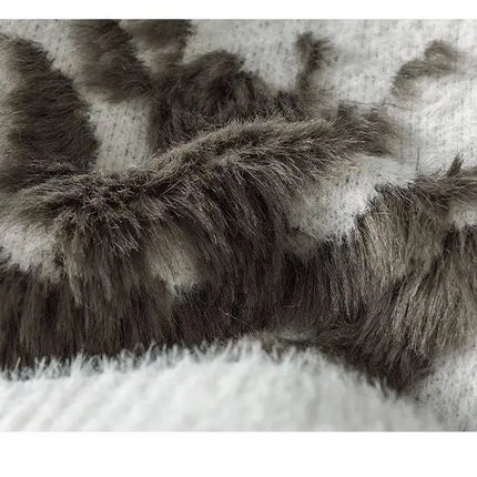 Men Jacquard Furry Sweater Long Sleeve Thick Print Faux Mink Velvet Knit Dyed Pullover O Neck High Street Warm Sweater Jumpers