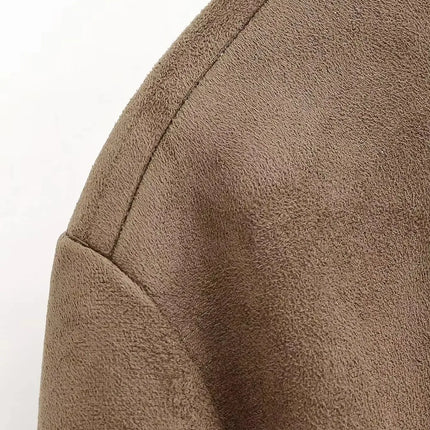 Ladies Short Vintage Faux Suede Autumn Winter Jacket Women Coat Stand-Collar Zip-up Field Trendy Streetwear Chic Jacket Female
