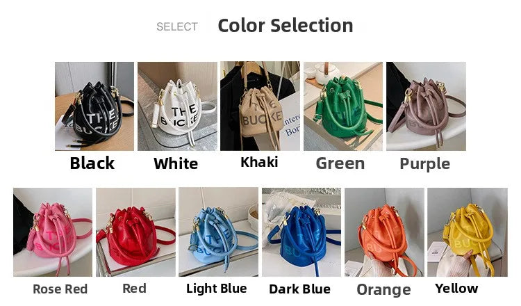 Spring New Fashion Letter PU Leather Bucket Bag Women Simple City Style Shoulder Handbag Trendy Crossbody Satchel Handbag PlatiNum