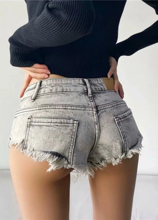 Summer Sexy Low Rise Denim Shorts Women High Elastic Butt Lifting Hot Pants Beach Triangle Shorts Fashion Stretchy Jeans Shorts PlatiNum