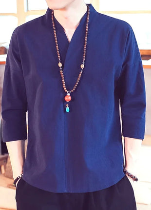 Kimono estivo stile giapponese manica corta uomo nuovo cotone a mezza manica lino traspirante abbigliamento uomo t-shirt giapponese Yukata top