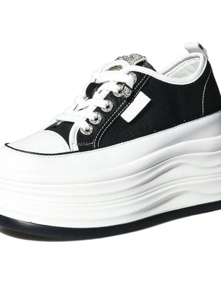 Fujin 9cm 3 inch comfortable platform sneakers for women Genuine Leather Women Vulcanized Shoes Platform High Heels Casual Shoes PlatiNum