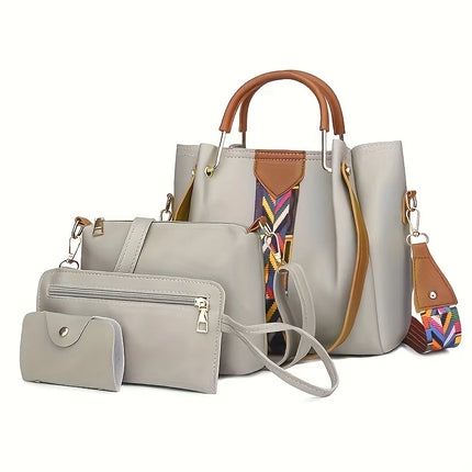 Set di 4 Borse da Donna in Pelle PU: Borsa a Tracolla, Borsa a Mano, Pochette e Portacarte