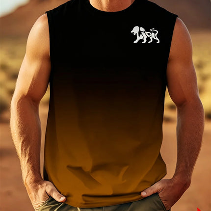 Men's Sleeveless T-Shirt with K Letter 3D Digital Print, Casual Polyester Round Neck Tank Top, Men's Sports Top.