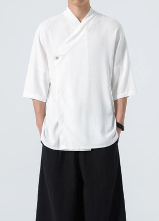 Camicie Estive 2026 da Uomo, Stile Cinese Retrò Tradizionale in Lino Traspirante, Abbigliamento Maschile per Kung Fu e Tai Chi, Bluse Casual Stile Tang