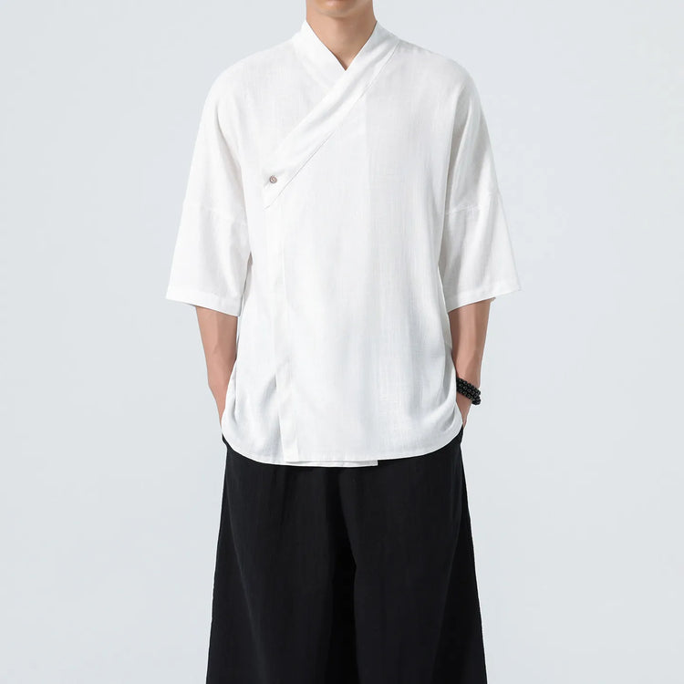 Camicie Estive 2026 da Uomo, Stile Cinese Retrò Tradizionale in Lino Traspirante, Abbigliamento Maschile per Kung Fu e Tai Chi, Bluse Casual Stile Tang